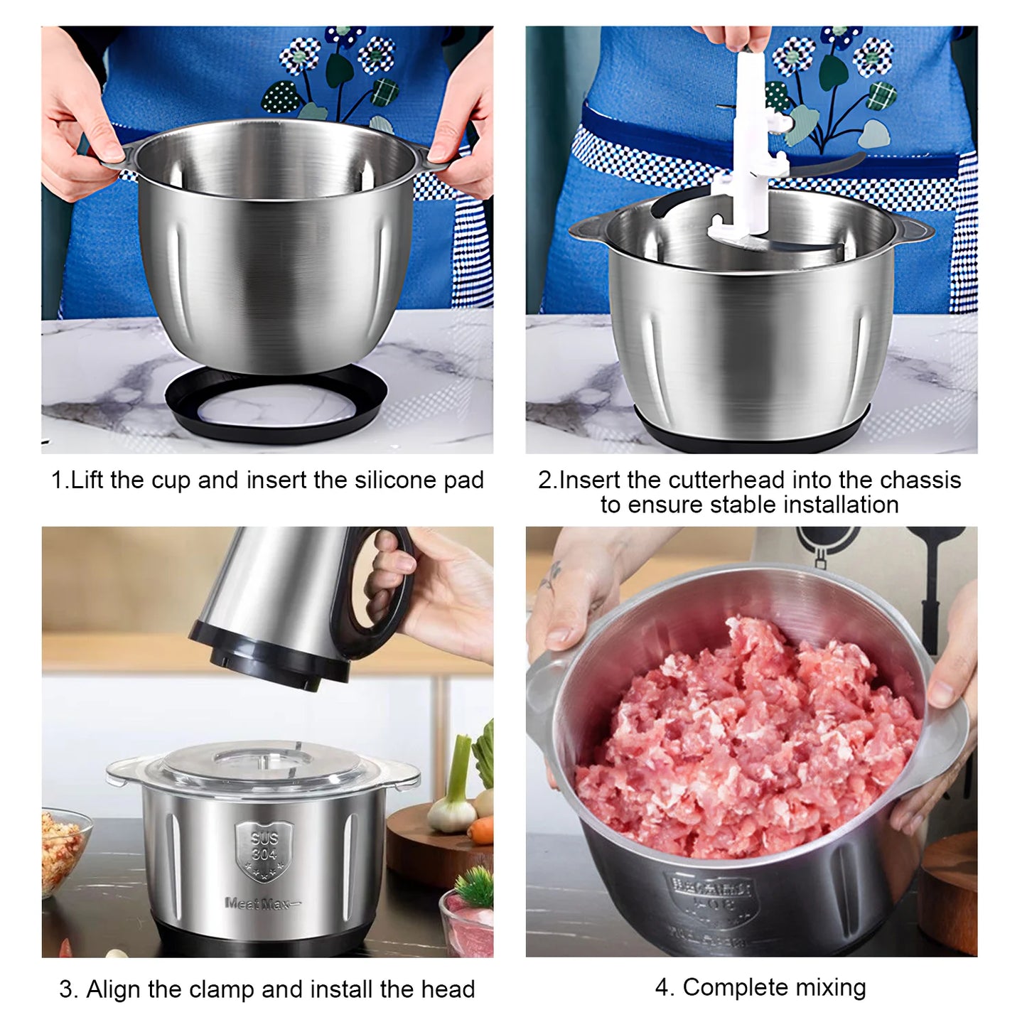 5L Electric Meat Grinder - 2-Speed Stainless Steel Food Chopper & Processor