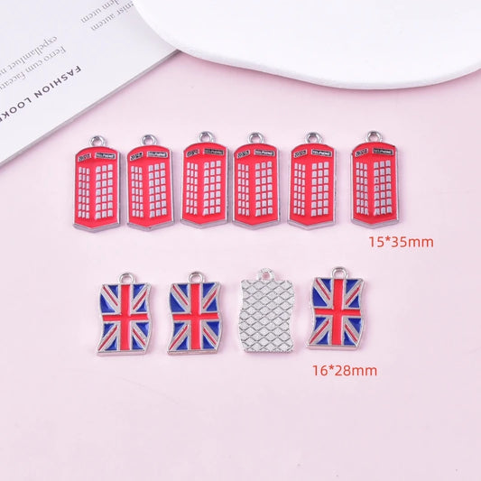 10pcs British Flag Telephone Booth Charms – Alloy DIY Jewelry for Earrings, Keychains & Accessories