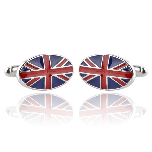 2-Piece UK Flag Cufflinks for Men – Oval British/England Flag Cuff Links | Patriotic Formal Jewelry