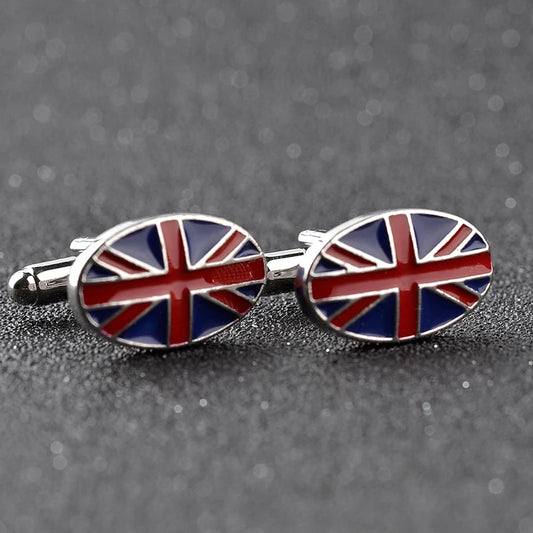 2-Piece UK Flag Cufflinks for Men – Oval British/England Flag Cuff Links | Patriotic Formal Jewelry