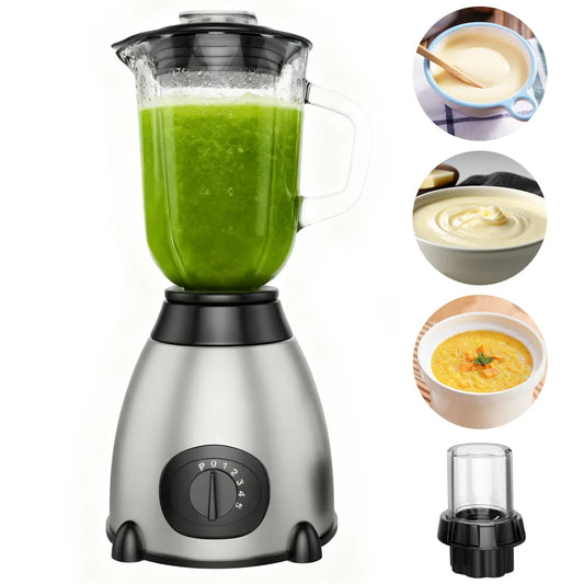 300W Multifunction Blender - 5-Speed Smoothie & Food Processor with Glass Jar
