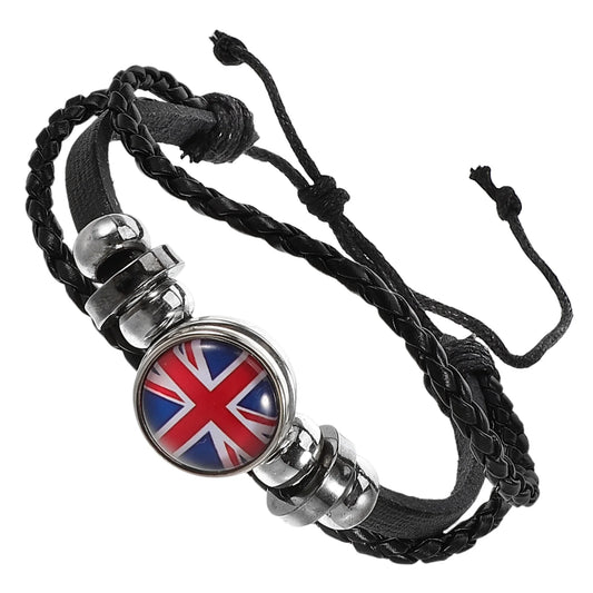 British Football Flag Wristband – Woven Soccer Bracelet with UK National Flag Charm | Patriotic Sports Accessory