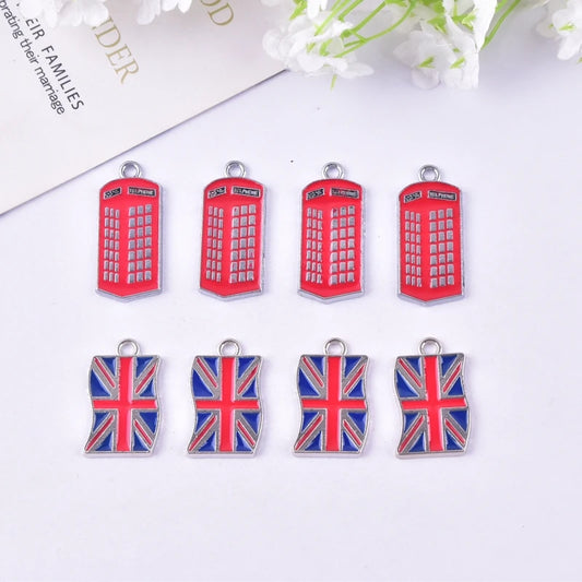 10pcs British Flag Telephone Booth Charms – Alloy DIY Jewelry for Earrings, Keychains & Accessories