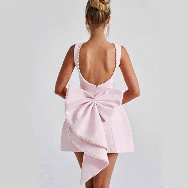 Fashion Big-Bowed Pearls Backless Dress Summer Slim Sleeveless A-line Dresses For Party Evening Women's Clothing - Image 2