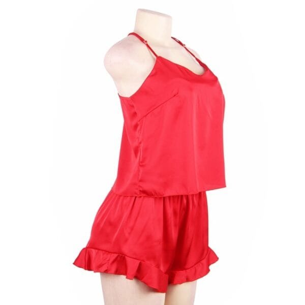 Comeondear Sleepwear Home Suit Summer V Neck Sexy Pyjamas Women Spaghetti Strap Loose Cami Top Shorts Pijama Satin Femme R80958 - Image 3