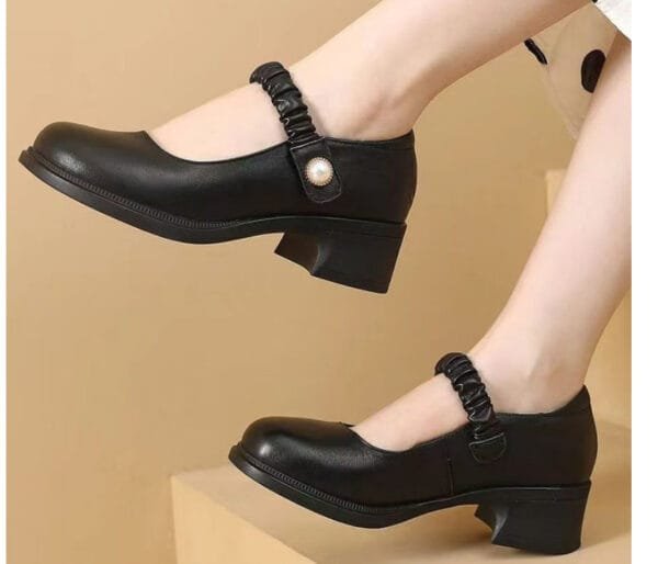 Mary Jane Leather Shoes Women's Pearl Japanese Style - Image 3