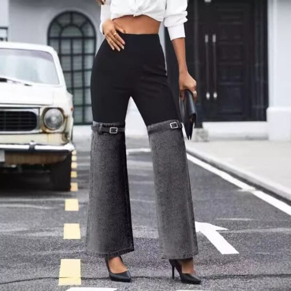Fashion Slim Knit Denim Stitching Elastic Waist - Image 6