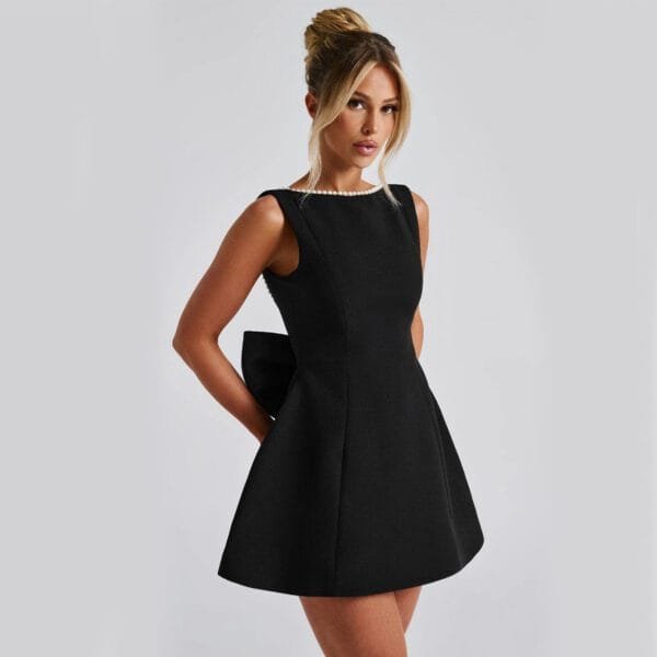 Fashion Big-Bowed Pearls Backless Dress Summer Slim Sleeveless A-line Dresses For Party Evening Women's Clothing - Image 7