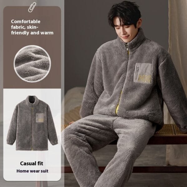 Men's Pajamas Plus Size Long Sleeve Warm Loungewear Suit - Image 3