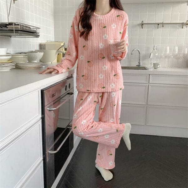 Women's Pajamas Autumn Winter Warm Pyjamas Sets Thick Coral Long Sleeve Cute Cartoon Bear Sleepwear Home Nightclothes - Image 6