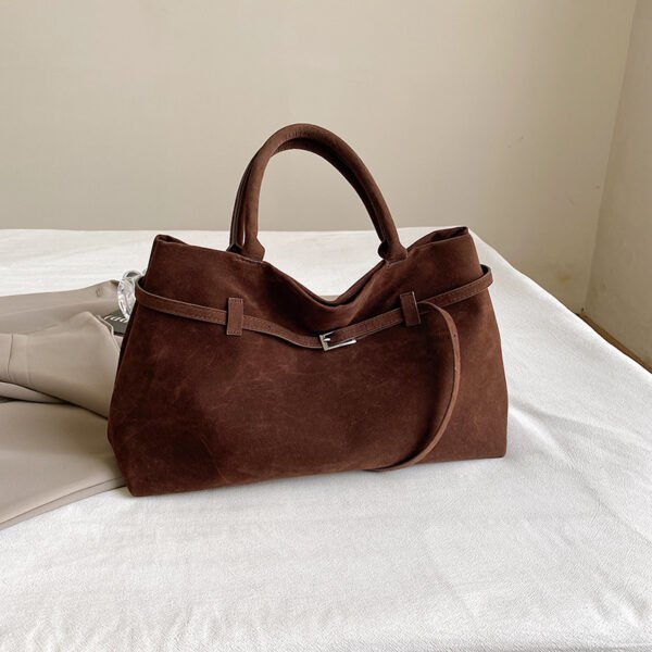 2025 Hot Sale Decorative Design Solid Faux Suede Handbag Large Capacity Casual Tote Bags For Women Tote Design Portable Shoulder Bag - Image 9