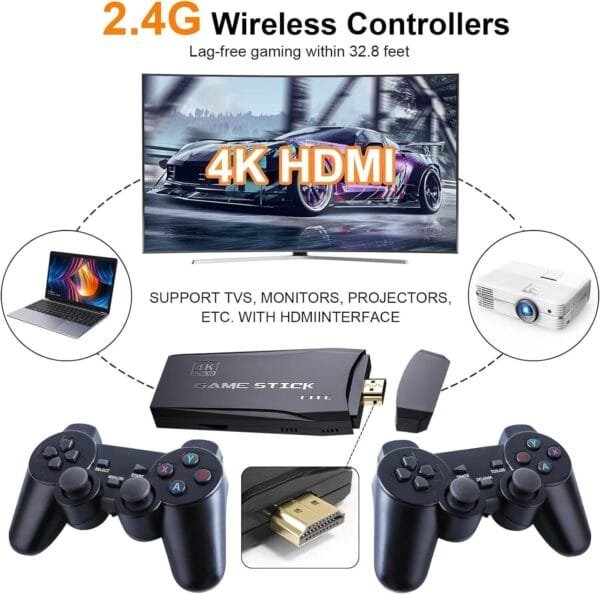 4K HDMI Retro Game Stick Console Plug Play 20000- Games 2 Wireless Controllers - Image 8