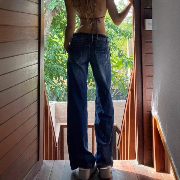 American-style Retro Low Waist Washed Straight Jeans - Image 2