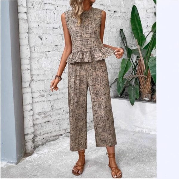 Female Spring And Summer Print Straight-leg Pants Suit - Image 5