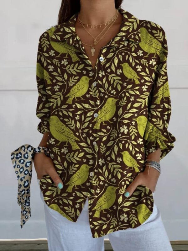Long Style Long Sleeve Pattern Printed Shirt For Women - Image 7