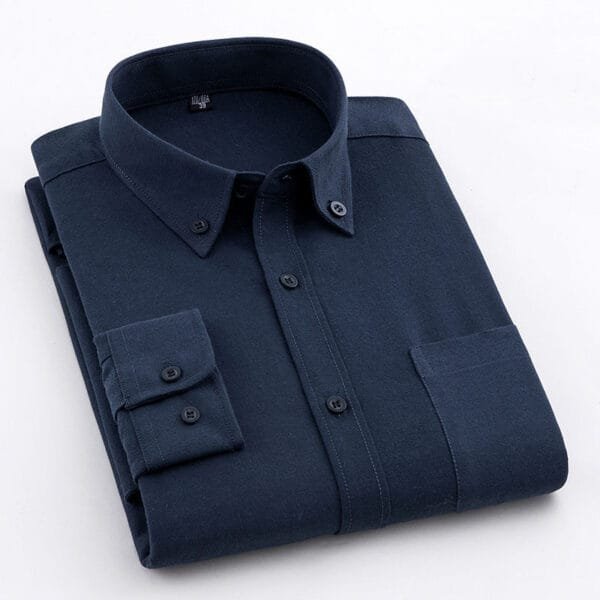 Men's Oxford Pure Color Slim Shirt For Young And Middle-aged People - Image 9