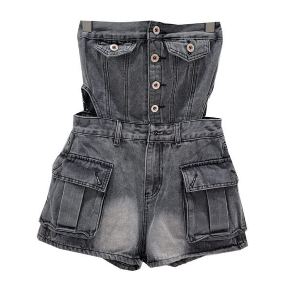 Hot Girl Breasted Hollow-out Midriff Tube Top Cowboy Siamese Shorts For Women - Image 4
