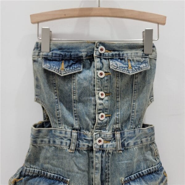 Hot Girl Breasted Hollow-out Midriff Tube Top Cowboy Siamese Shorts For Women - Image 7