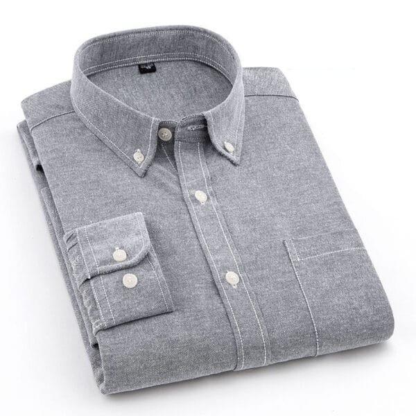 Men's Oxford Pure Color Slim Shirt For Young And Middle-aged People - Image 5