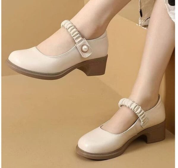 Mary Jane Leather Shoes Women's Pearl Japanese Style - Image 6
