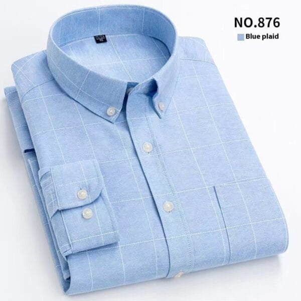 Men's Oxford Pure Color Slim Shirt For Young And Middle-aged People - Image 8