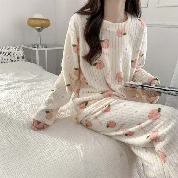 Women's Pajamas Autumn Winter Warm Pyjamas Sets Thick Coral Long Sleeve Cute Cartoon Bear Sleepwear Home Nightclothes - Image 2