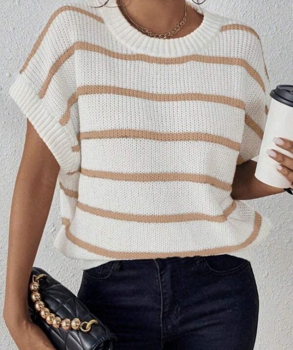 Striped Pattern Batwing Sleeve Knit Top - Image 3